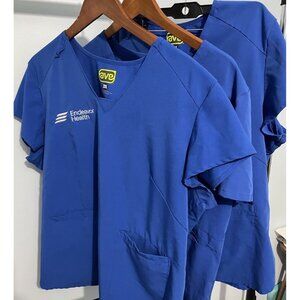 (3) AVE Shirts Women 2XL Blue Scrubs Top V-Neck Nurse Uniform Endeavor Costume